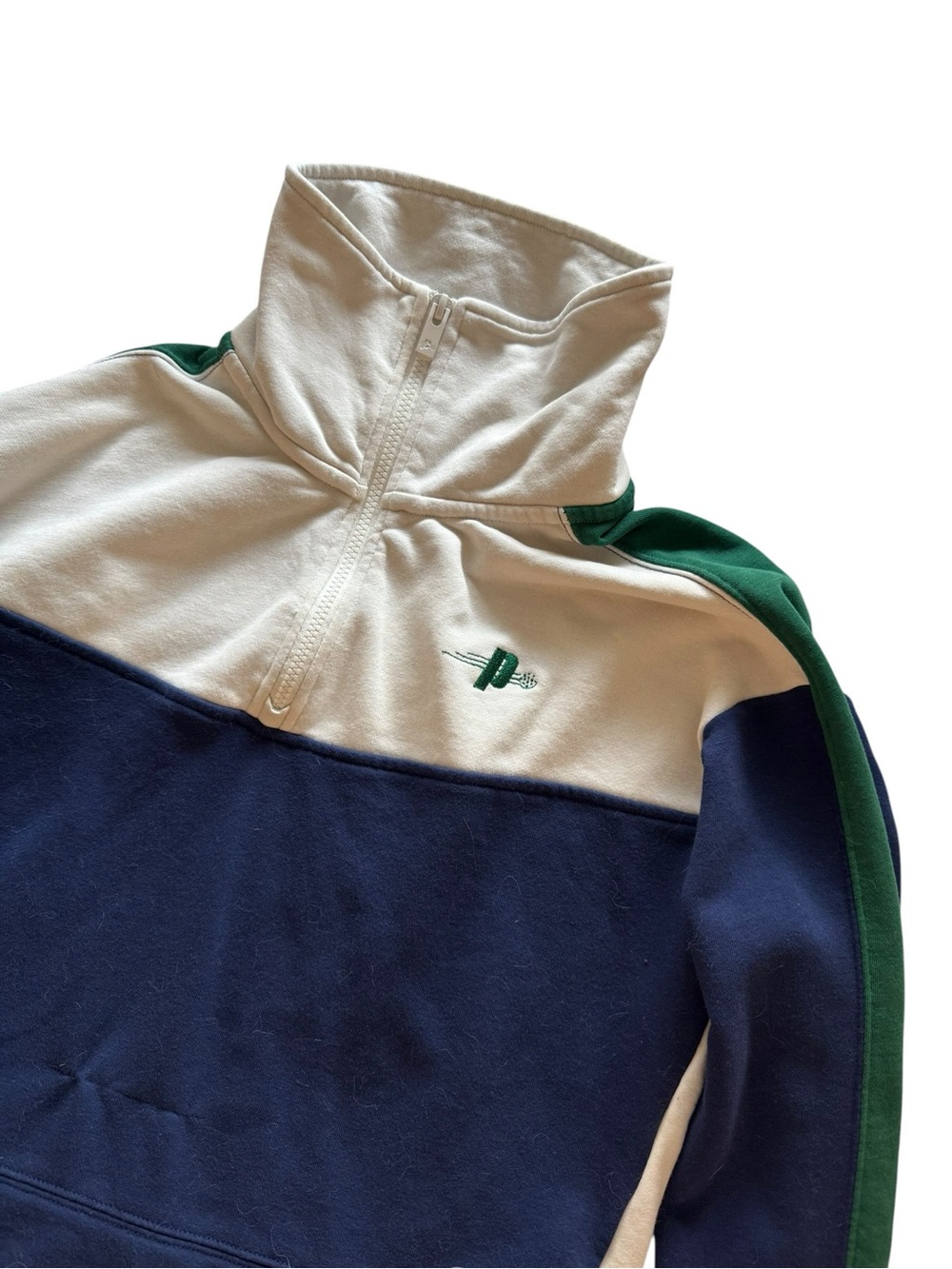 Women's Colorblock Quarter-Zip Pullover Sweatshirt - Navy/White/Green